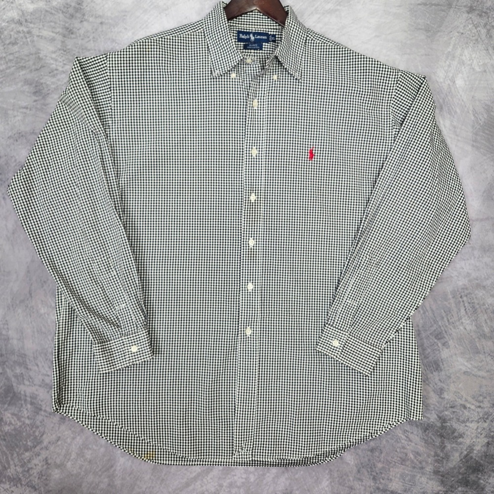Vintage Ralph Lauren Blake Shirt Mens XL Black White Gingham Check Red Pony 90s